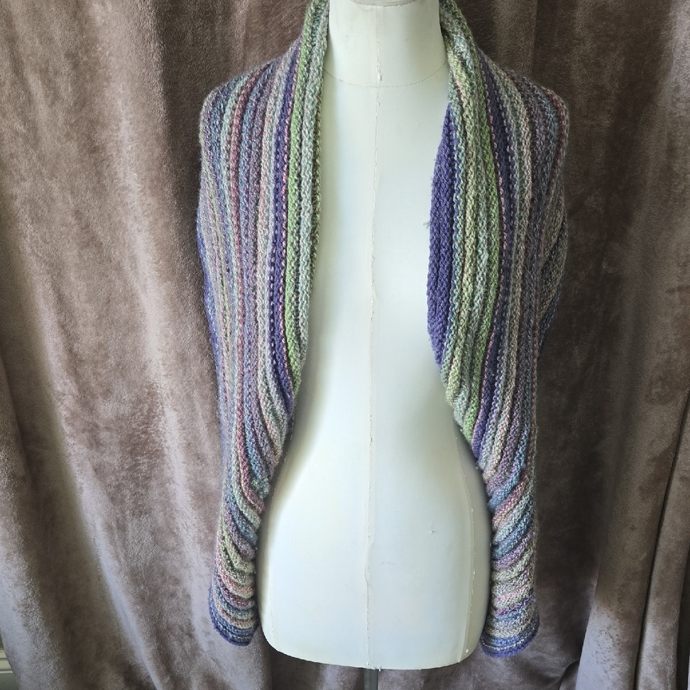 Chunky Knit Striped Racerback Shrug Purple Green Boho Open Cardigan
